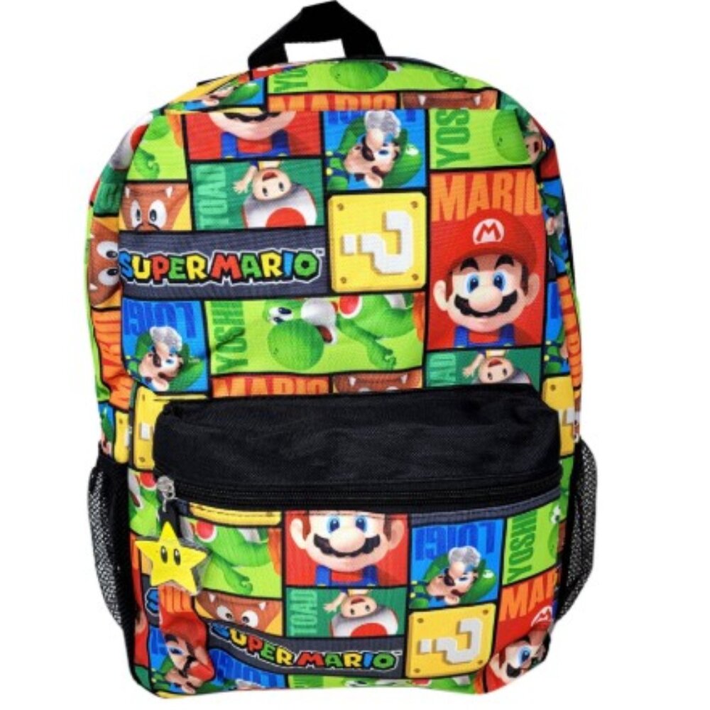 Super Mario All Over Print Backpack 16 Inch Character School Bag - Picture 3 of 5